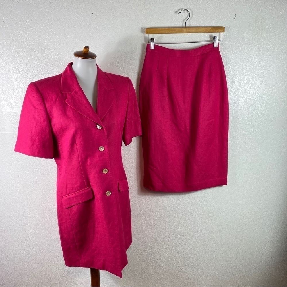 VTG NWT Oleg Cassini Pink Linen Skirt Suit